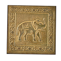 Wooden Coaster Set with Brass Elephant Inlay Design