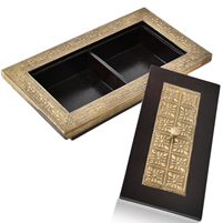 Wooden Dry Fruit Box with Brass Inlay and Dual Compartments