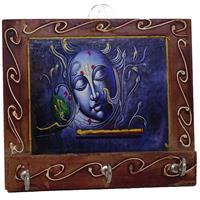 Wooden Key Holder With Radha Krishna's Painting 