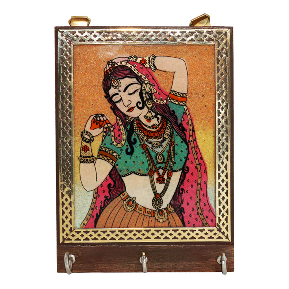 Gemstone wall key holder with bani thani design