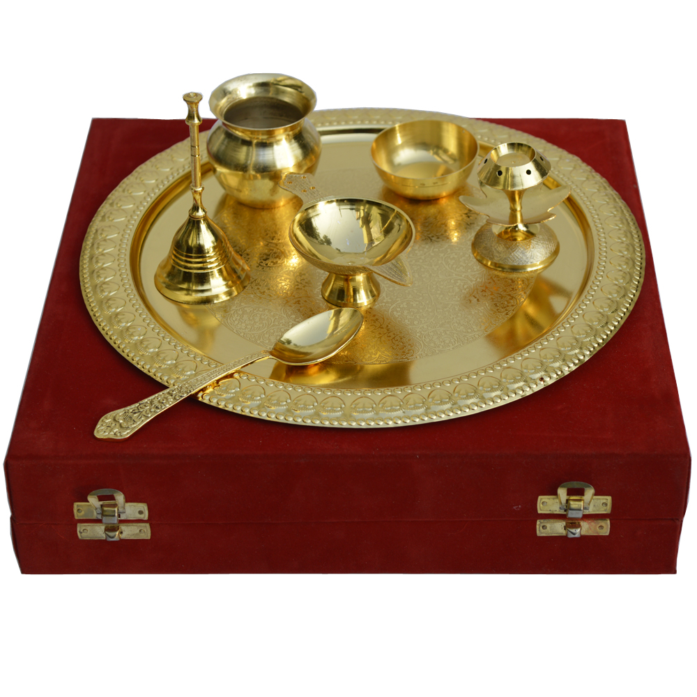 German Silver Golden Pooja Thali Online As Return Gifts