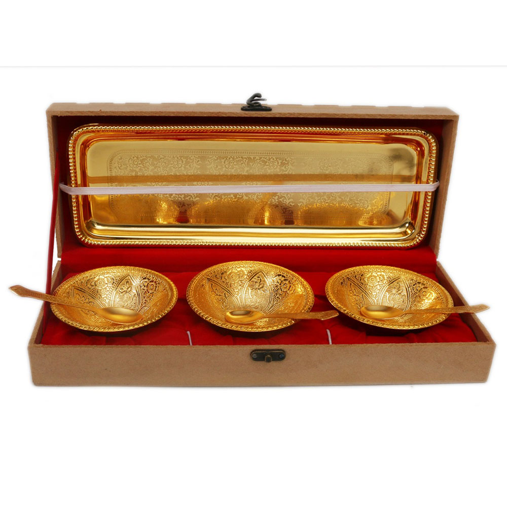 Handcrafted Gold Plated  Bowl With Tray