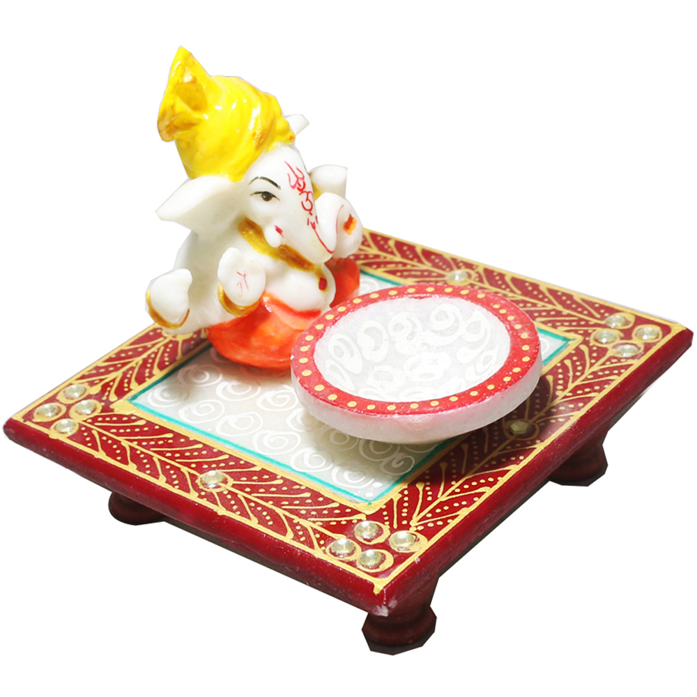 Marble Handicrafts Ganesha Chowki with Diya 