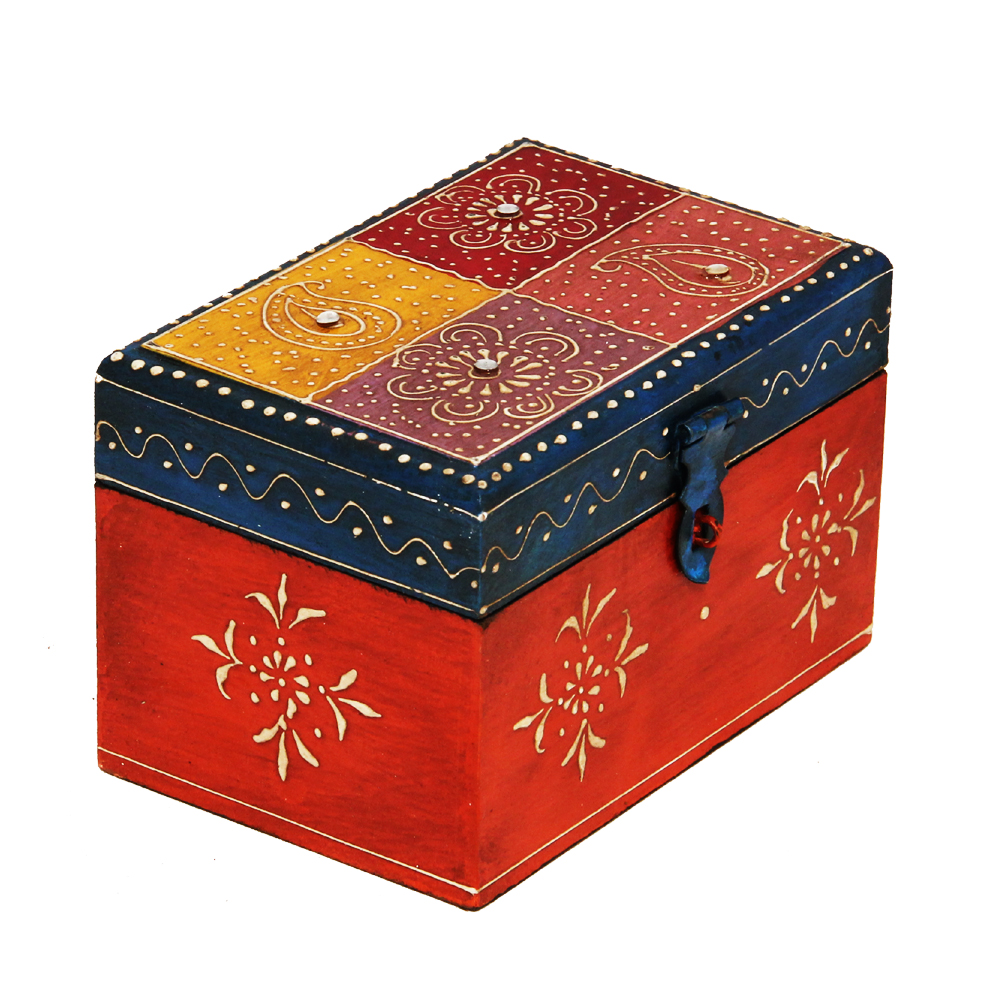 Handmade Multicolor Embossed Wooden Utility Box 