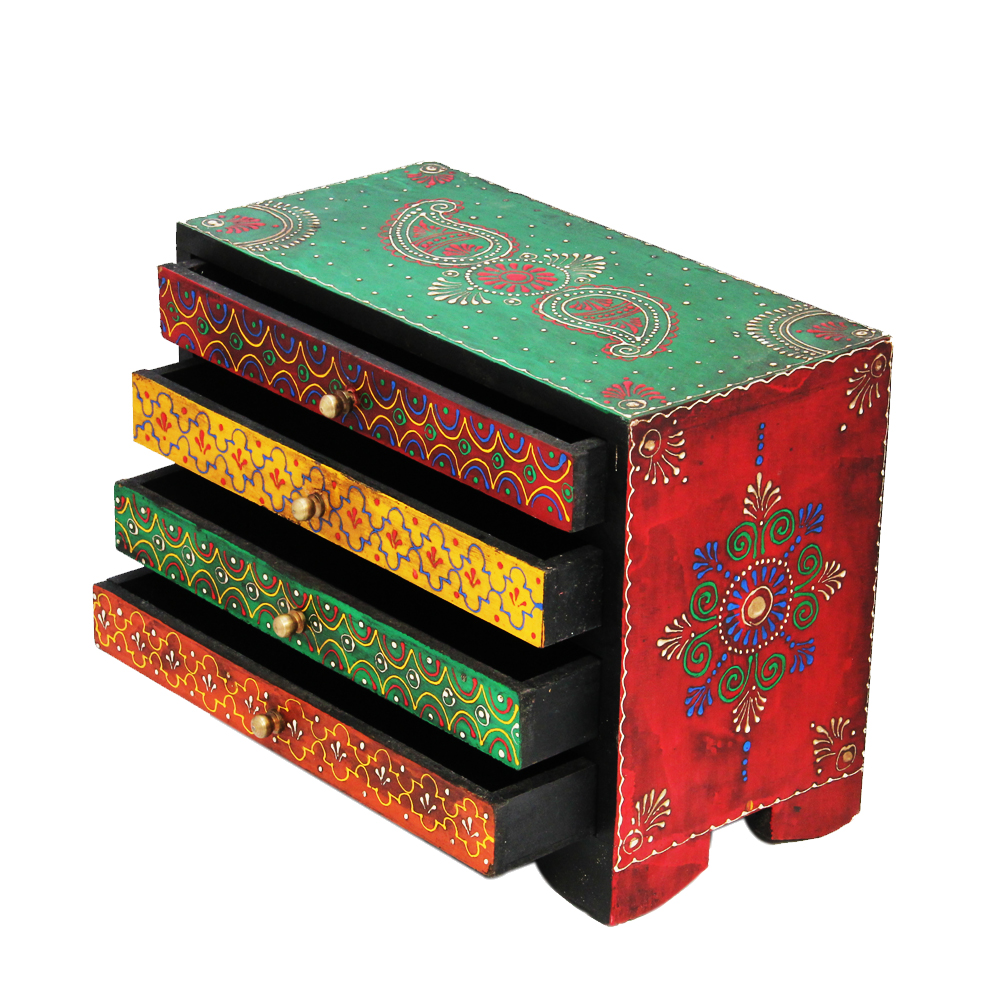 Horizontal Embossed Multicolor Wooden Box in Multicolor 