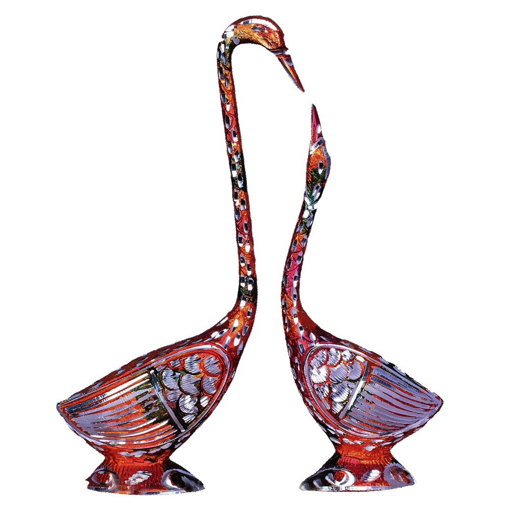Intricate meenakari worked metal swan pair