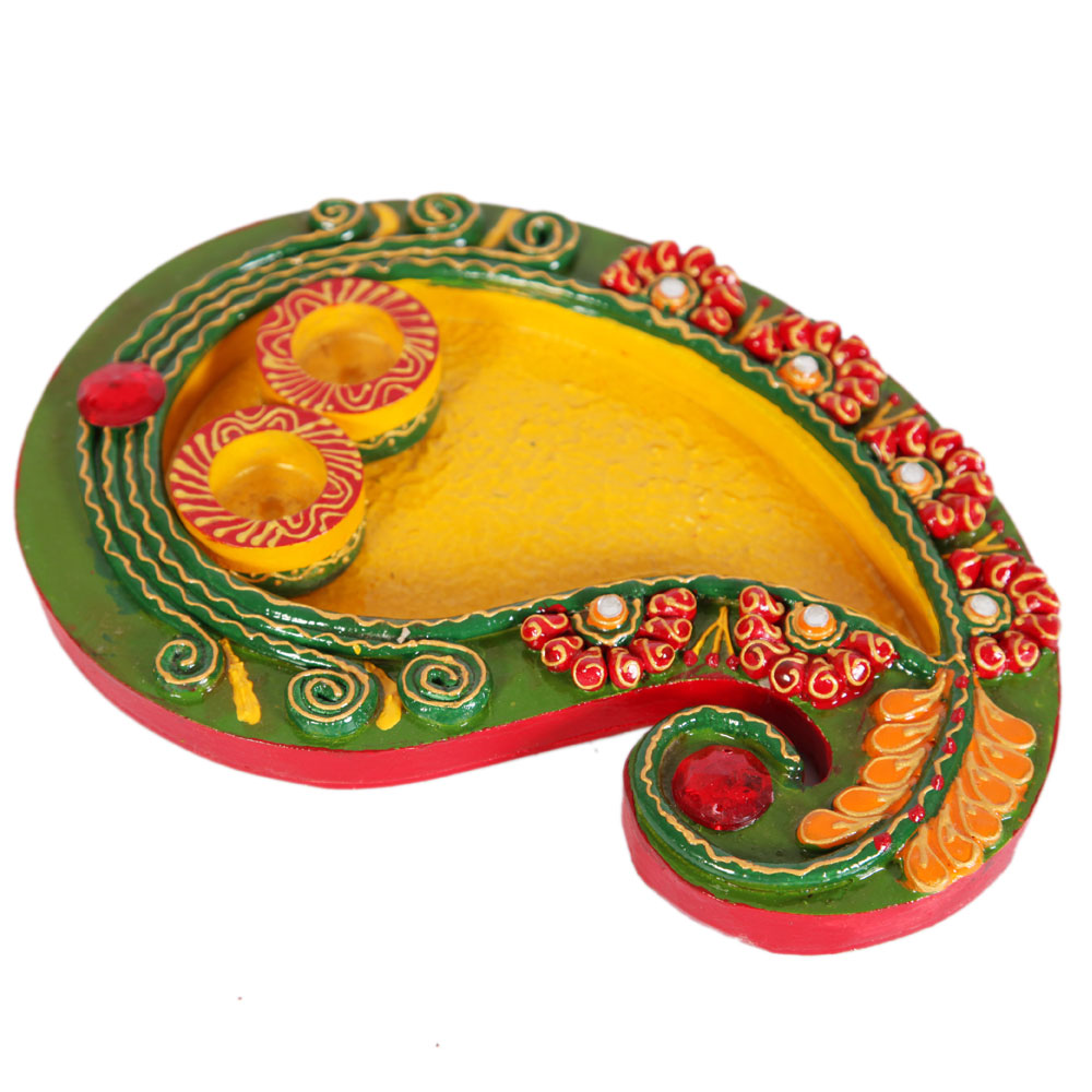 Wood Kundan Craft Kairi Pooja Thali For Ladies Online