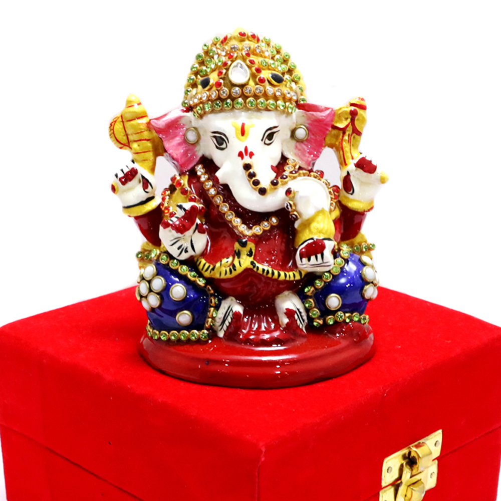 Lord Ganesh In Metal Body With Meena Work