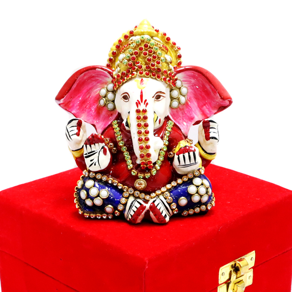 Lord Ganesh In Sitting Posture With Meena Work