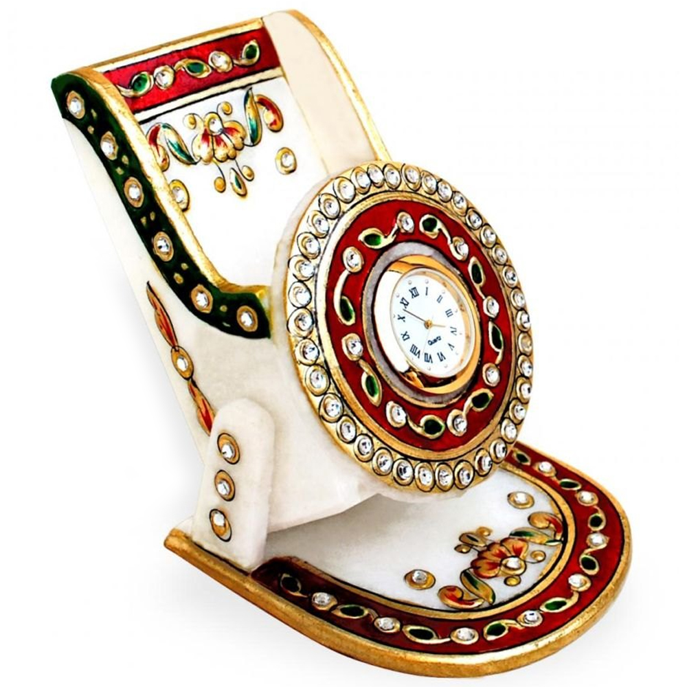 Meenakari Marble Mobile Stand With Clock