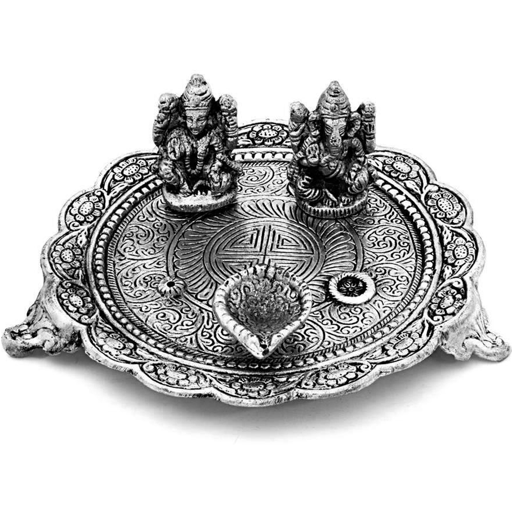 Oxidized Craft Laxmi Ganesh Puja Thali With Diyas Online