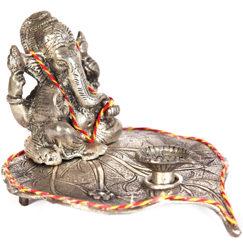 Oxidized Handmade Peepal Leaf Diya Lord Ganesha Online