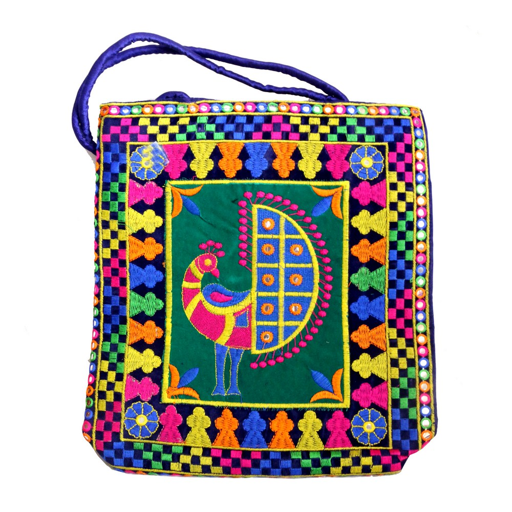 Rectangular bag with peacock design