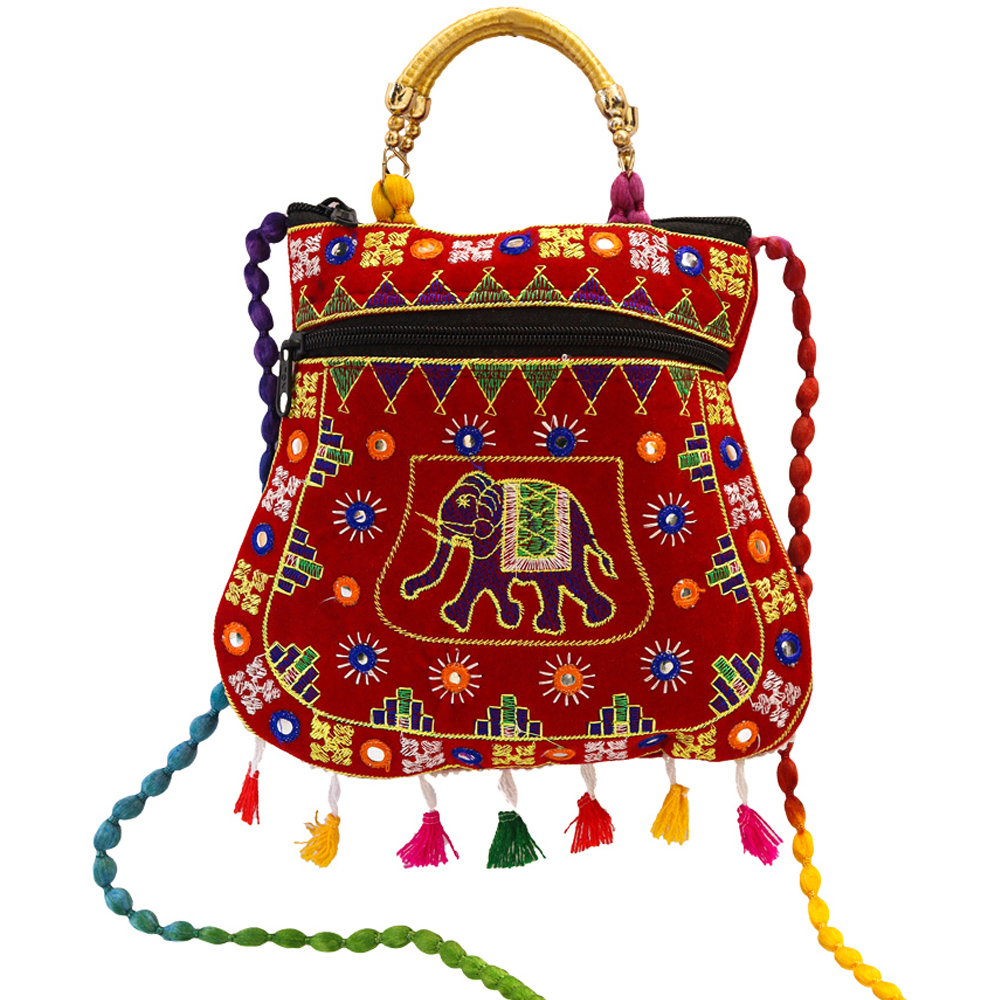 Women's Handicraft Silk Rajasthani Hand Bag , Red - Ritzie | Silk set,  Bags, Red fabric
