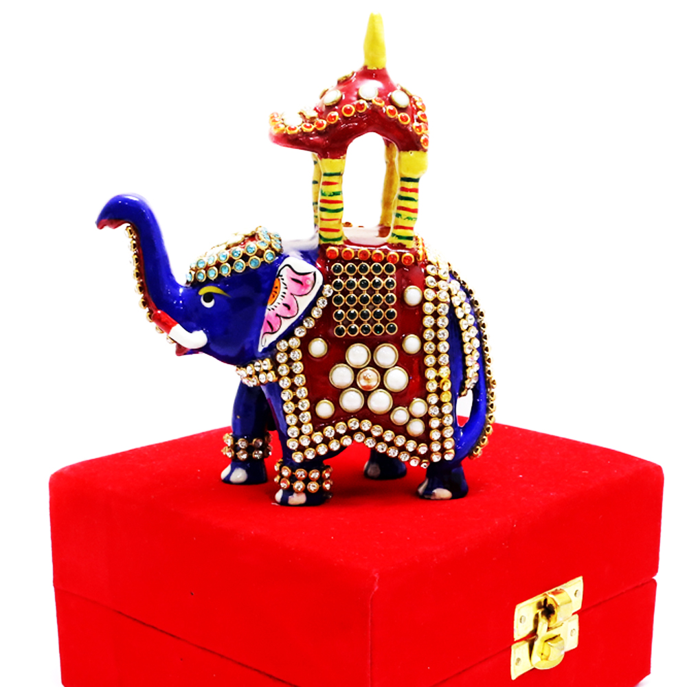 Royal blue elephant with designer temple