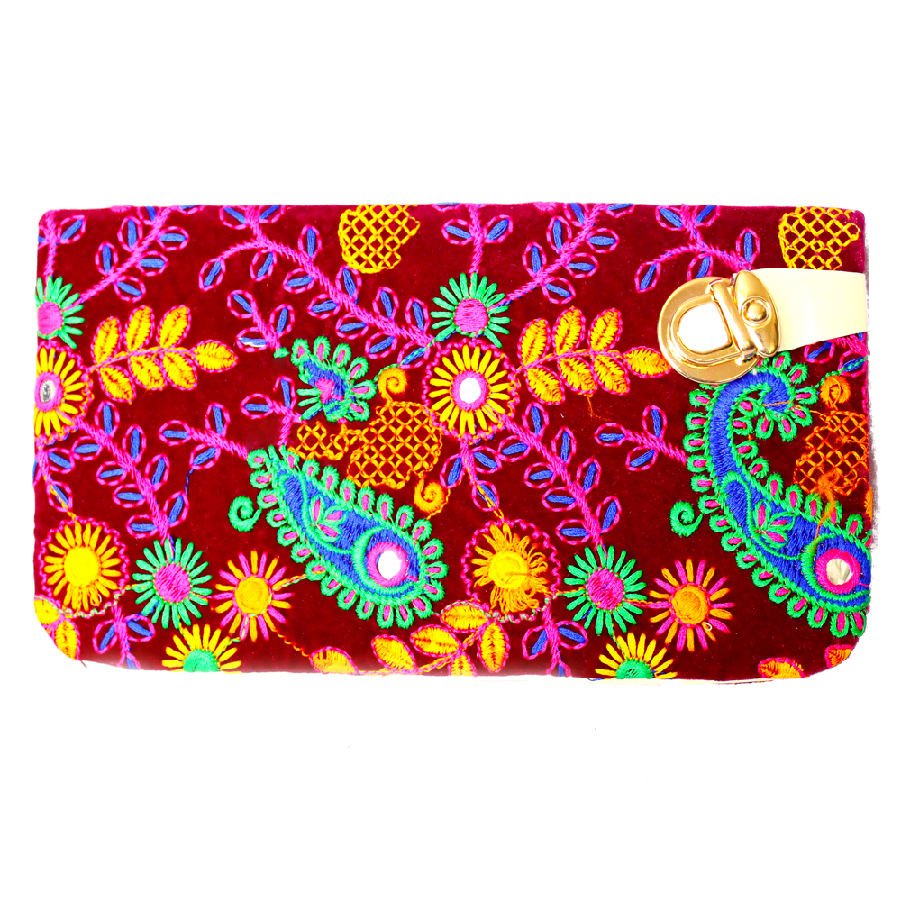 Shocking Pink Coloured Handcrafted Clutch Bag With Detailed Embroidery