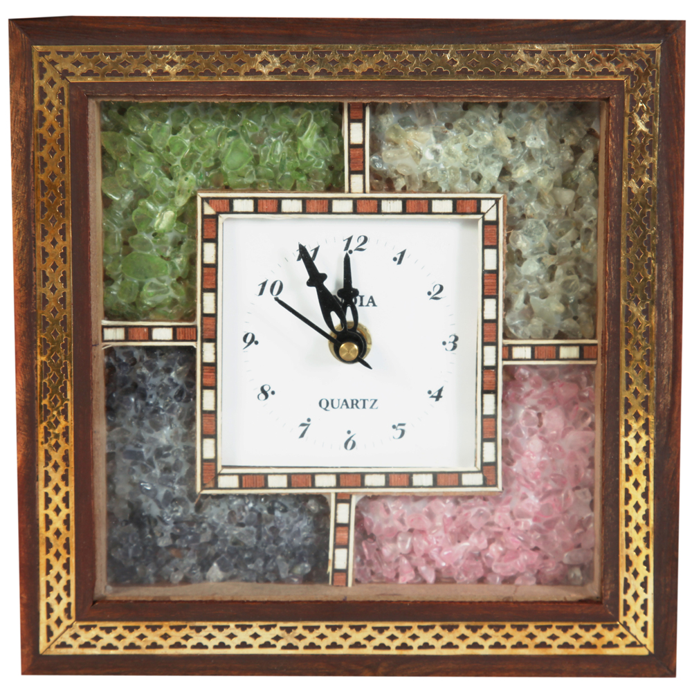 Square Shaped Gemstone Wooden Clock For Home Decor