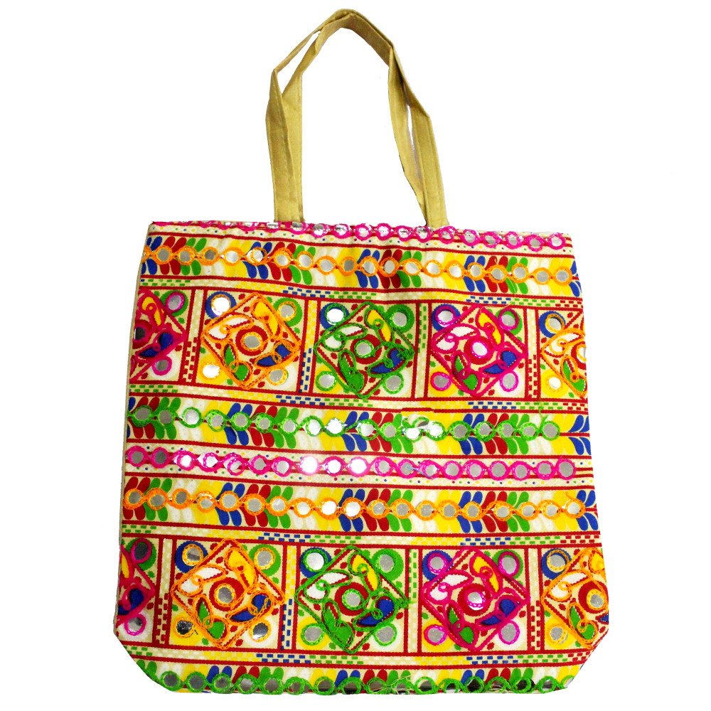 Square handle bag with embroidery