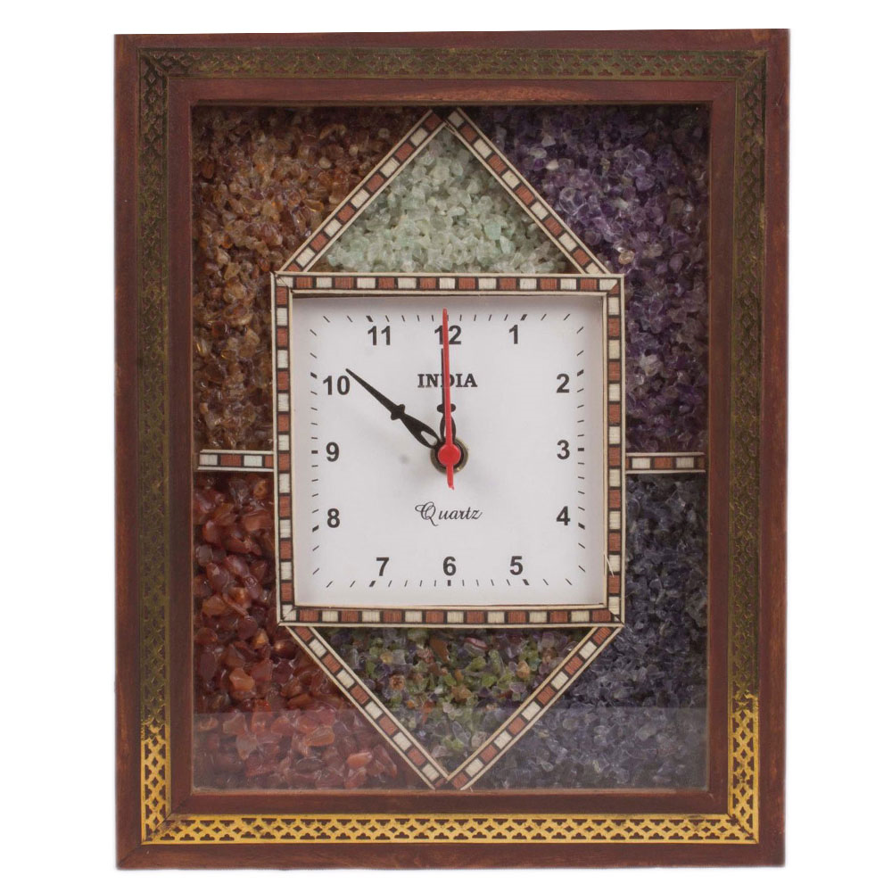 Stone embedded wooden wall clock