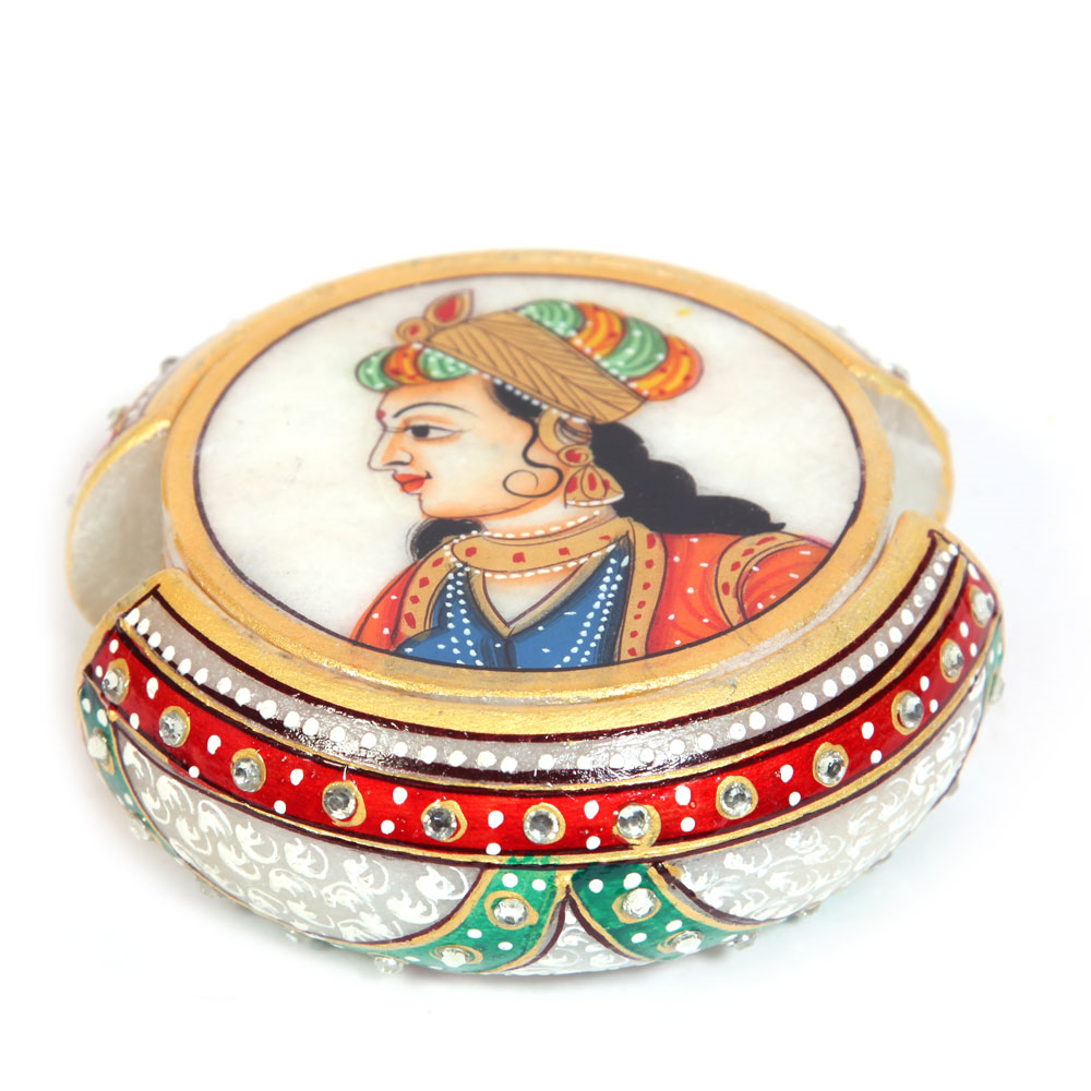 Marble Crafted Tea Coaster With Rajpooti Lady Print Online