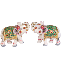 Marble Meenakari Crafted Elephant Pair Showpiece Online