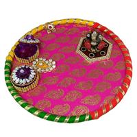 Beautiful vibrant color handmade puja thali
