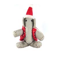 Felt elephant figurine with santa cap and red jacket