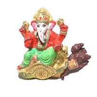 Jaipuri Painted Metal God Ganesha sitting on Rat pose