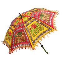 Multicolor elephant embroidered handmade bright umbrella with colorful tassel work