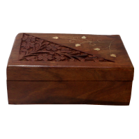 Alluring Barnish Coloured Wooden Box With Carving