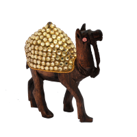 Antique Wooden Stone Studded Camel Showpiece