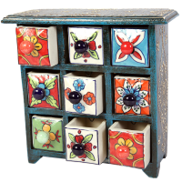 Blue Pottery Wooden Handicrafts 9 Drawers For Home Decor