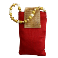 Dark red rectangular pouch bag with pearl designs
