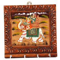 Wood Carved & Hand-Painting Square Shape Key Holder For Wall