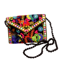 Ethnic Art Designed Purse With Beaded Sling Handle