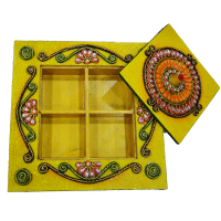 4 Slot Wooden Kundan Handicrafts Dry Fruit Gift Box Online