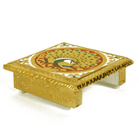 Golden colour Wooden Meenakari Chowki for Happy Sitting