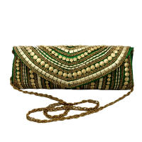 Gota Patti sequence worked green clutch bag