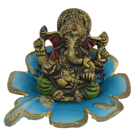 Metal Lord Ganesha Statue On Sky Blue Leaf To Adorn Your Home