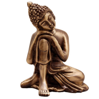 Metal Look Resting On Knee Buddha Statue 
