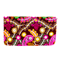 Multicoloured Embroidery Designs On Small Clutch With Mirrors