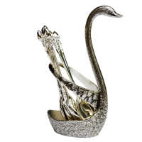 Oxidized Swan Shaped Spoon Stand with 6 Spoons 