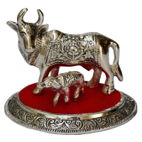 Oxidized White Metal Cow and Calf Traditional Showpiece