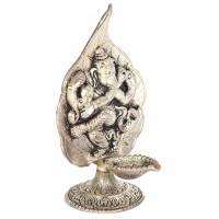 Oxidized Peepal Leaf Diya Hand Crafted Lord Ganesha