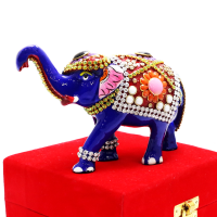 Royal Blue Elephant In Standing Posture With Stone Work