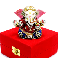 Seated Lord Ganesh With Delicate Meena And Stone Work