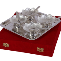 German Silver Bowl Spoon and Tray Gift Set