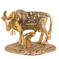 Symbol of Prosperity: Golden color Cow-Calf Idol