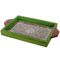 Jewelled green wooden utility tray