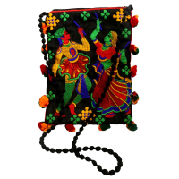 Tiny Mobile Holder Purse With Detailed Rajasthani Men & Women Dancing Emroidery 